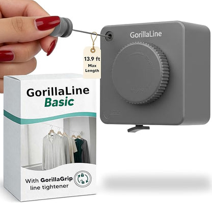 GorillaLine Basic - Retractable Clothesline Indoor Outdoor Clothes Line - Non-Sagging Heavy Duty Clothes Drying Laundry Line - Wall Mounted Drying Rack - Air Dry Clothing - Tighten with GorillaGrip