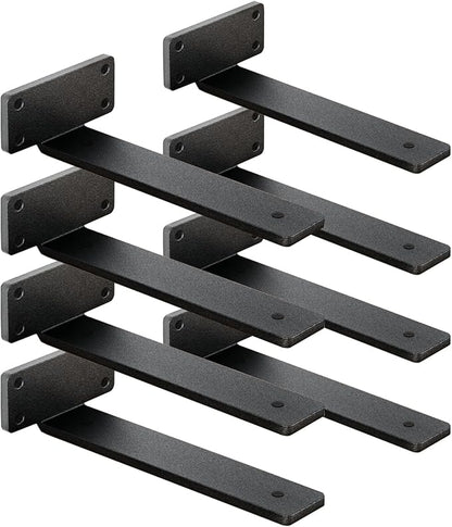 8 Pack Shelf Brackets 10 Inch Floating Shelf Bracket 1/5 inch Thick Heavy Duty Hidden Shelf Brackets Iron Metal Brackets for Shelf Support with Screw Included