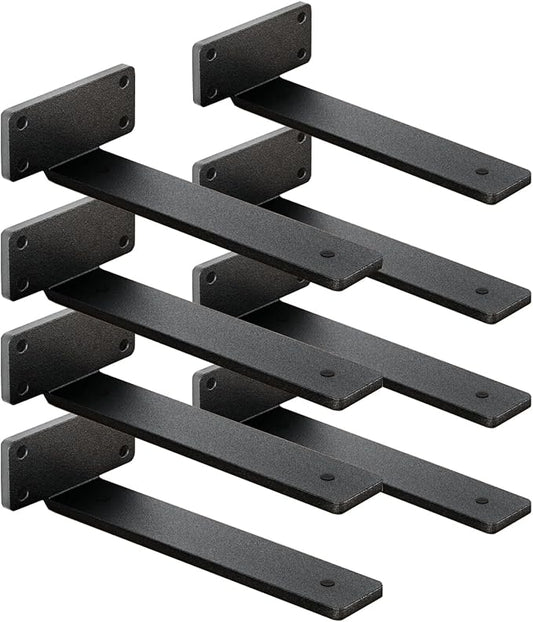 8 Pack Shelf Brackets 10 Inch Floating Shelf Bracket 1/5 inch Thick Heavy Duty Hidden Shelf Brackets Iron Metal Brackets for Shelf Support with Screw Included