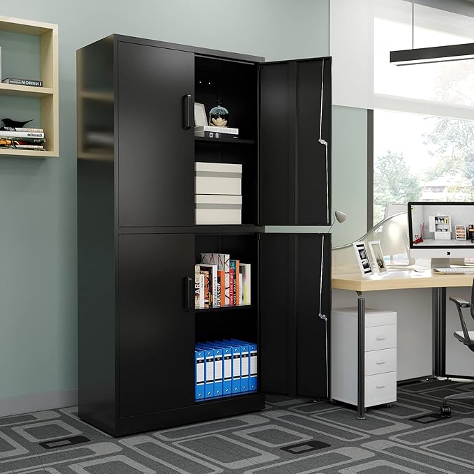Metal Storage Cabinets with Locking Doors,71" Tall Garage Cabinet with 3 Adjustable Shelves, Lockable Steel Office Storage Caninet Tool Caninets for Home Office,Garage, Pantry