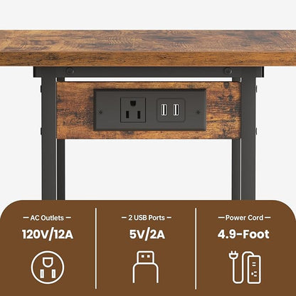 Printer Table, 2-Tier Under Desk Printer Stand with Charging Station, Printer Stand with Wheels, Printer Shelf for Small Spaces, PrinterCart for Home Office Rustic Brown