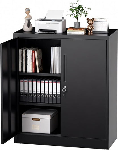 Metal Storage Cabinet with Doors and Adjustable Shelves, 35" Steel Garage Storage Cabinets with lock, Locking Tool Cabinet Utility Cabinets for Garage,Bathroom,Kitchen,Home Office,School,Shop