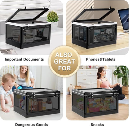 Lalifebuss Large Lock Box for Personal Items, 24 Litre Combination Lockable Storage Box for Office Locker/School/Medicine/Snacks/Phone Jail/Electronic/Home (Black&White)