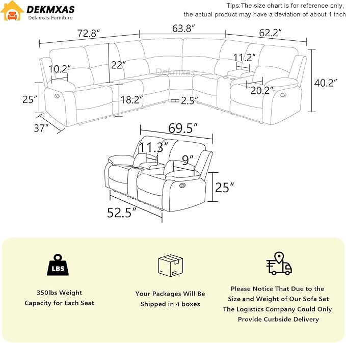 4 Pieces Living Room Furniture Sets, Manual Recliner Sectional Sofa Set with Storage, Brown Corduroy Fabric Sectional Sofa with Cup Holder and Drop-Down Table for Living Room, Office