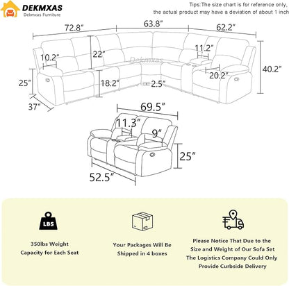 4 Pieces Living Room Furniture Sets, Manual Recliner Sectional Sofa Set with Storage, Brown Corduroy Fabric Sectional Sofa with Cup Holder and Drop-Down Table for Living Room, Office