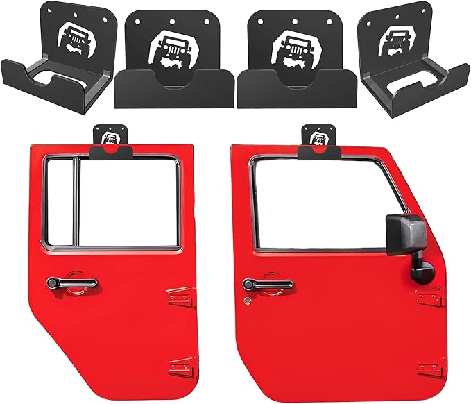 WIPHANY 4 Pcs Removable Door Storage Hanger with Rubber Wall Mount Heavy Duty Door Hanger Storage Holder Bracket Rack For1956-2020 Wrangler CJ YJ TJ LJ JK JKU JL JLU & 2021 Gladiator JT On Garage Pack