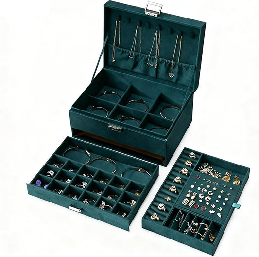 Jewelry Organizer Box for Women Girls, Jewelry Box 3-Tier Jewelry Display Case and Organizer,Lockable Jewelry Display Case Anti Tarnish,Varying Compartments for Necklaces, Bracelets, Rings