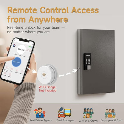 72 Key Cabinet Organizer,Metal Key Lock Box Wall Mount use OTP Technology Unlock,Fixed Password/Bluetooth Unlock, App Remotely Generates Pin Codes Without Internet,Great for Key Hook & Storage