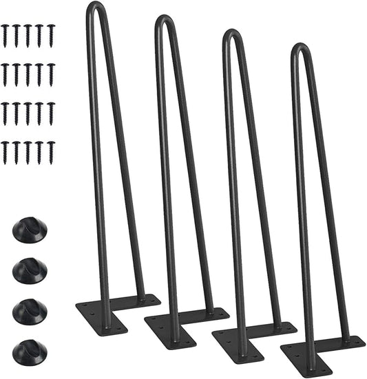 SMARTSTANDARD 14 Inch Heavy Duty Hairpin Furniture Legs, Metal Home DIY Projects for Nightstand, Coffee Table, Desk, etc with Rubber Floor Protectors Black 4PCS