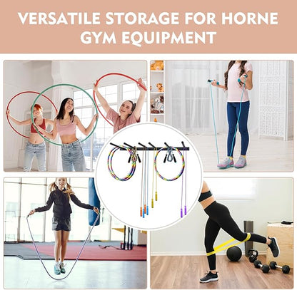 Wall Mounted Jump Rope Rack - 6 Peg Wall Mounted Gym Organizer Rack, Heavy-Duty Metal Purpose Hoop Rope Holder for Resistance Bands, Home/Gym Storage