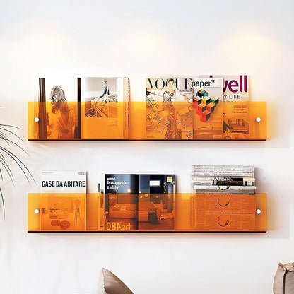 ROYALITA 2-Pack Acrylic Magazine Holder Brochure Holder, 24" Record Holder Magazine Rack, Fashion Hanging Bookshelf Literature Storage Rack for Waiting Room, Living Room, Office, Orange 24 Inch