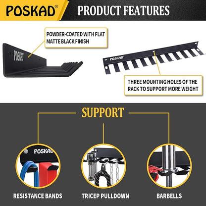 Poskad Multi-Purpose Gym Storage Rack,8 OR 12 Hook Heavy-Duty Steel Gym Organizer Wall Mount Hanger for Home and Pro, Gym Accessory Storage Resistance Bands,Jump Ropes,Lifting Belt,Barbells.