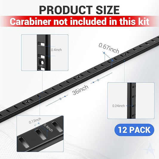 AP Black 8 Pcs 36 Inch Shelf Track Adjustable Shelf Track System Metal Pilaster Strip Shelf Standards