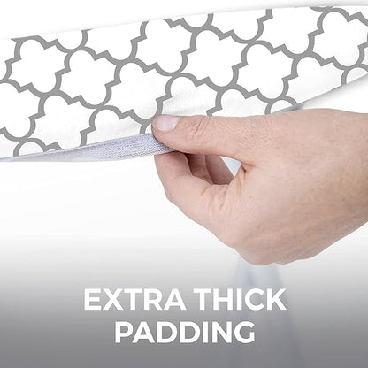 HOME GENIE Ironing Board Cover, Extra Thick Padding, Scorch Resistant Silicone Coating, 15x54 Elastic Edge Heavy Duty Iron Pad Covers Standard Boards, Hook and Loop Fastener Strap, Quatrefoil Gray
