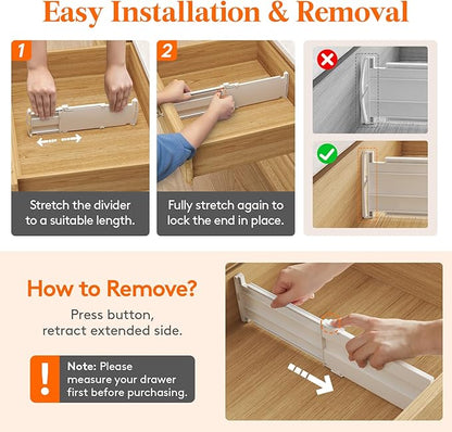 Lifewit 4" Tall 16 Pack Drawer Dividers, 27-42cm/10.5-16.5" Expandable Drawer Divider for Clothes, Adjustable Dresser Drawer Organizers, Drawers Separators for Dresser/Bathroom/Closet/Kitchen White