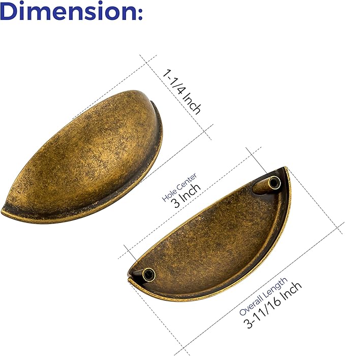 Ravinte 5 Pack 3" Drawer Pulls Antique Brass Cabinet Cup Pulls Kitchen Hardware Cabinet Handles Drawer Handles Knobs 3 inch Hole Center
