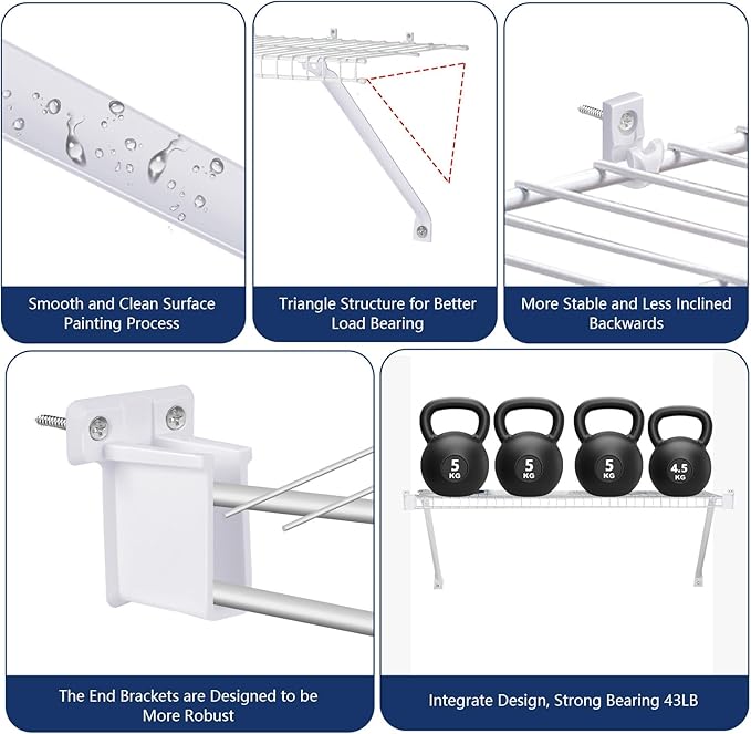 12 Inch Wire Shelf Brackets Set, Includes 6Wire Rack Support Brackets,12Wire Shelf Clips and 4 End Brackets,Suitability for Wardrobe and Wall Bracket Installation (6, 12 Inch)