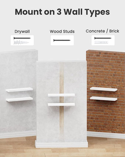 AMADA HOMEFURNISHING Floating Shelves Wall Mounted, 15 x 7 Inch Wall Shelves for Bathroom, Bedroom, Living Room, White Shelves Set of 2