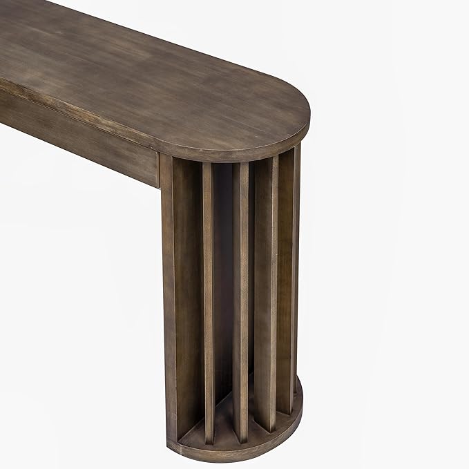59-inch Long Console Table, Oak Veneer Sofa Table, Curved and Straight Line Design Couch, Farmhouse Entryway Table for Entrance, Hallway, Living Room (Natural-J49)