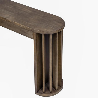59-inch Long Console Table, Oak Veneer Sofa Table, Curved and Straight Line Design Couch, Farmhouse Entryway Table for Entrance, Hallway, Living Room (Natural-J49)