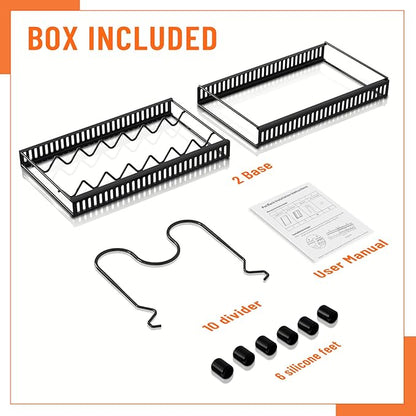 AHNR Expandable Pot and Pan Organizers Rack, 10+ Pans and Pots Lid Organizer Rack Holder, Kitchen Cabinet Pantry Bakeware Organizer Rack Holder with 10 Adjustable Compartments (Black)