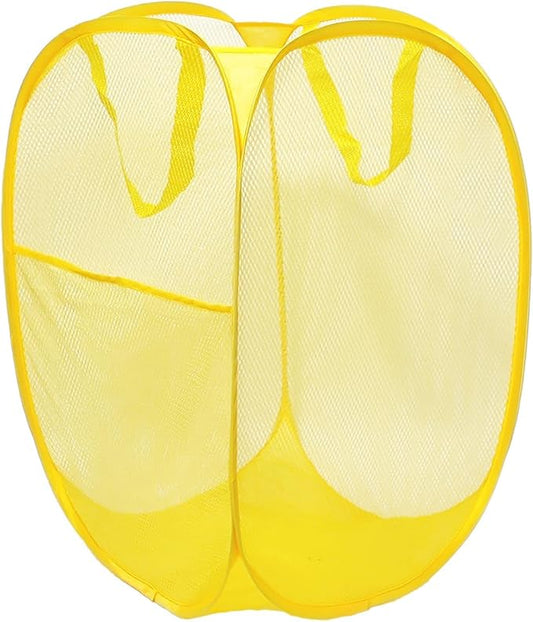 The upgraded pop-up laundry basket features a breathable side pocket mesh design, making it ideal for rooms, apartments, dormitories, travel, business trips, and children's storage (1,yellow)