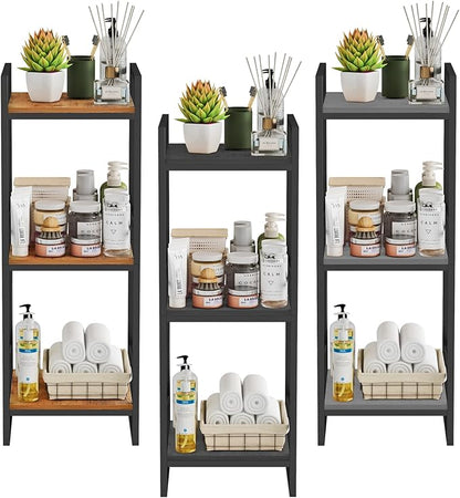 BYFU 3 Tier Bathroom Storage Open Shelf, Freestanding Metal Corner Storage Rack Shelving Unit for Bathroom Kitchen Living Room Hallway, Rustic Brown