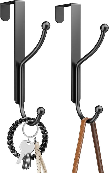 niffgaff Over Door Hook 2-Pack, Heavy Duty Door Hanger, Fits Interior Doors 1.4 Inches Thick, Organize Coats, Hats, Towels, and Bags for Entryways, Bathrooms, Bedrooms, and Kitchens, Black