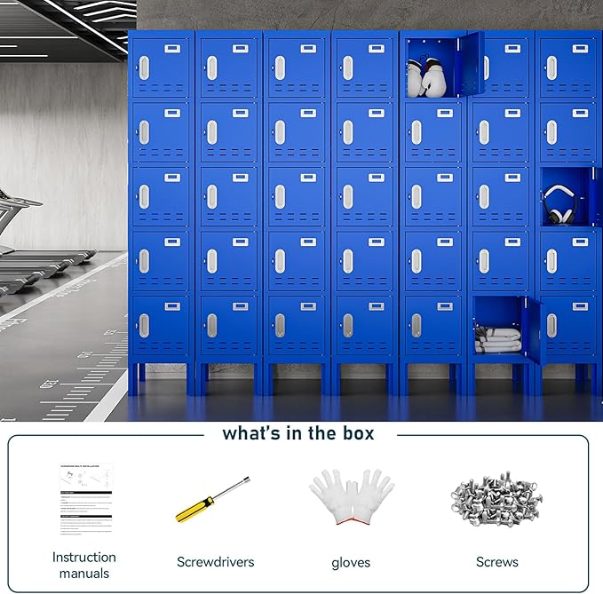 Metal Lockers - 66" Height Steel Lockers for Employees with 5 Door Storage Locker with Card Slot for Employees Gym School Home Office Garage - Assembly Required