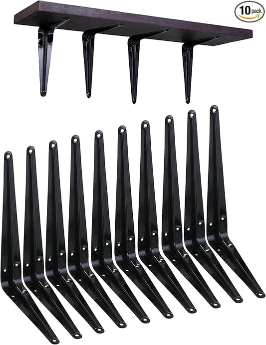 HEART ART 10 Pack Shelf Bracket 10 Inch ,Heavy Duty Shelf Brackets,Floating Shelf Bracket L Brackets,Metal Shelf Brackets for Wall, 10”L x 8”H x1.7”W