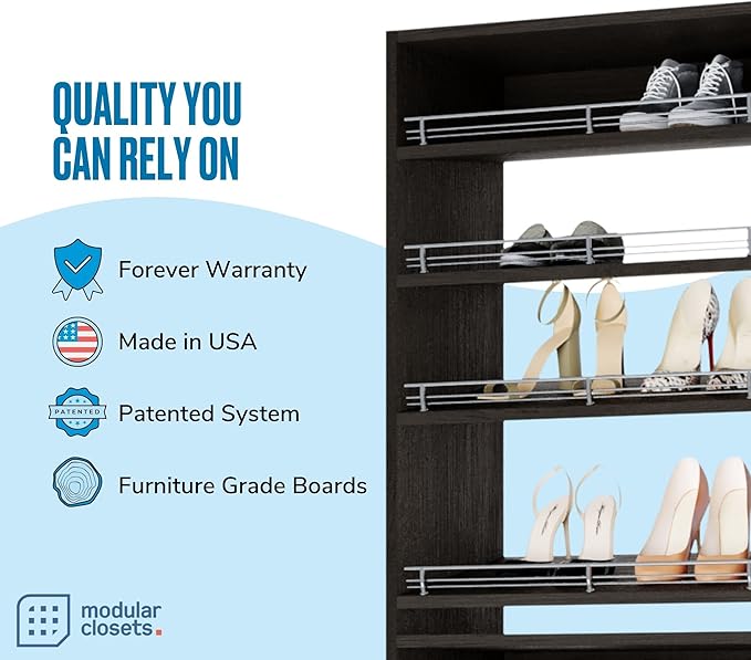 Closet Shelves Tower - Modular Closet System with Shoe Shelves (8) - Corner Closet System - Closet Organizers and Storage Shelves (Gray, 31.5 inches Wide) Closet Shelving