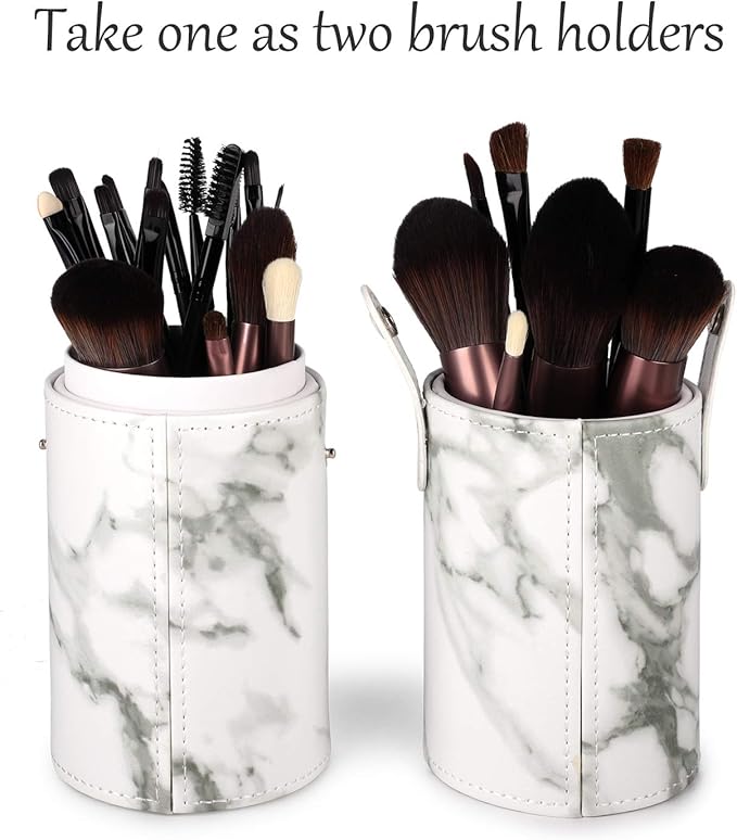 Makeup Brush Holder Travel Brushes Case Bag Cup Storage Dustproof for Women (Marble)