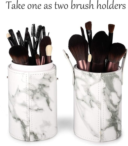 Makeup Brush Holder Travel Brushes Case Bag Cup Storage Dustproof for Women (Marble)