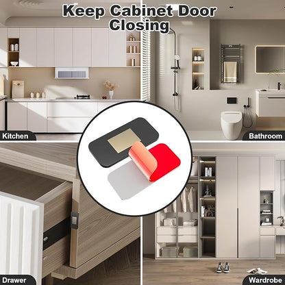 10 Pack Black Magnetic Door Catch, Ultra Thin Cabinet Door Magnets, Adhesive Drawer Magnets to Stay Closed, Stainless Steel Cabinet Latch Easy to Install with Double Sided Tape