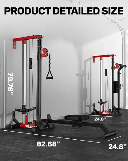 RC01 Foldable LAT Pulldown Machine with Adjustable seat, Wall Mount Cable Station with 16 Adjustable Positions, Cable Machine Home Gym 2 in 1, Functional Trainer with Rowing and LAT Pulldown