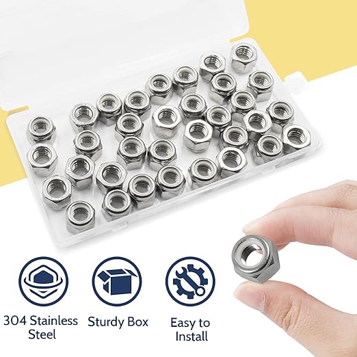 35 Pack 3/8"-16 Inch Locknuts,304 (A2-70) Stainless Steel Nylon Insert Lock Nuts,Standard Inch Thread Nylock Nuts