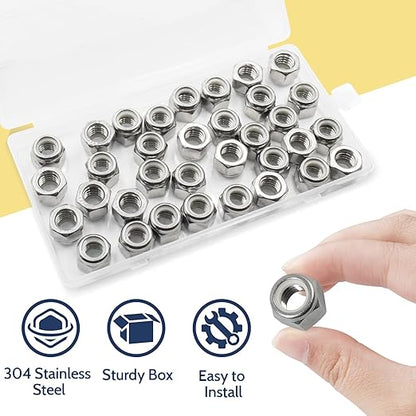 35 Pack 3/8"-16 Inch Locknuts,304 (A2-70) Stainless Steel Nylon Insert Lock Nuts,Standard Inch Thread Nylock Nuts