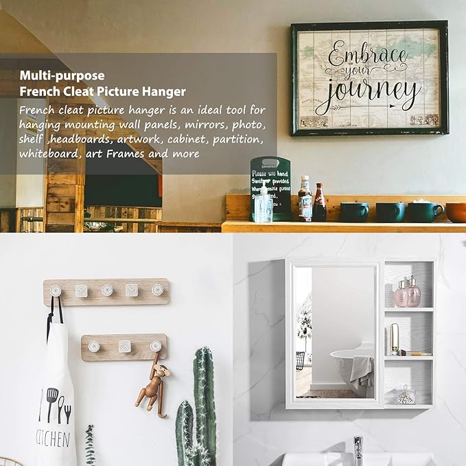 French Cleat Picture Hanger, Aluminum Z Hanger Interlocking Wall Mounting Bracket Hardware Kit Z Clips for Hanging Wall Painting, Mirrors, Panels, Artwork, Cabinet, Whiteboard (2inch-6Pairs)