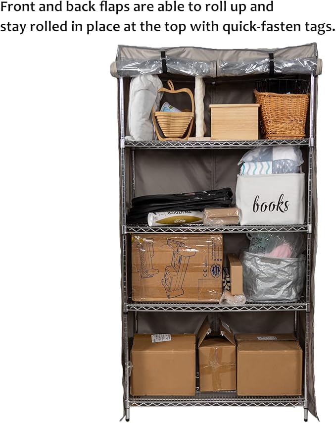 YLOVAN Storage Shelf Cover Wire Rack Shelving Dust Protective, Fits Racks 36''Wx19''Dx72''H One Side See Through Panel (Cover only)