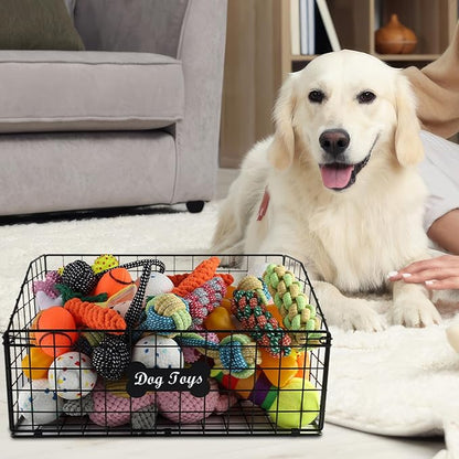 Large Dog Toy Basket Metal,Pet Storage Toys Box Metal Organizer Bin Dogs Wire Rack Container for Food Baskets Living Room Bins Plastic Supplies Boxes Puppy Cat Chest Organizers Food Storage