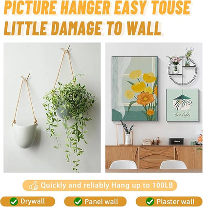 20pcs Aeneous Super Hook Picture Hangers and Office Pack, Drywall Hooks for Hanging Pictures, Wall Hooks, Picture Hangers, Picture Hanging Kit，Hang Art, Clock, Shelves, Mirrors