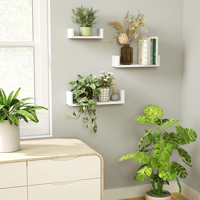 SRIWATANA Floating Shelves Wall Mounted, Solid Wood Wall Shelves, White