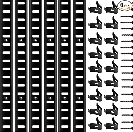 6 Pcs 36 Inch Shelf Pilaster,Adjustable Shelf Brackets,Stainless Steel Mortise Mount Pilaster Strip Standards with 18 Shelf Clips and 20 Screws for Wall Shelving System Closet Organization Storage