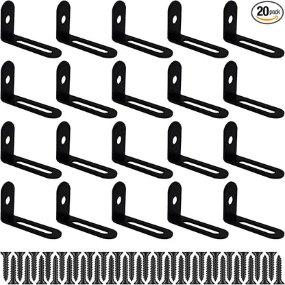 20Pcs 1.5"x1"x0.5"Adjustable Right Angle Brackets, Metal L Bracket Heavy Duty 90 Degree Corner Fastener L-Shape Corner Brace Support Black Shelf Bracket