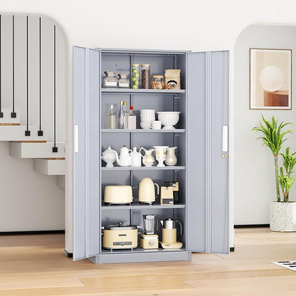 INTERGREAT Metal Storage Cabinet, 72” H Storage Cabinet with Doors and Adjustable Shelves for Office, Home, Garage, Pantry (Assembly Required, Cement Grey)