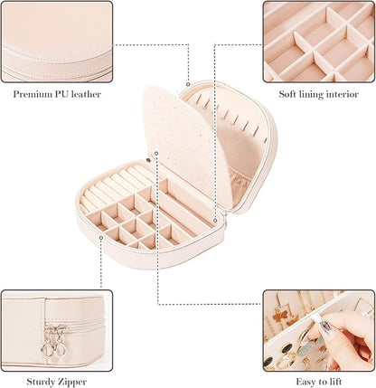 ProCase Travel Size Jewelry Box, Large Portable Seashell-Shaped Jewelry Case, 2 Layer Jewelry Organizer in PU Leather for Women -Champagne