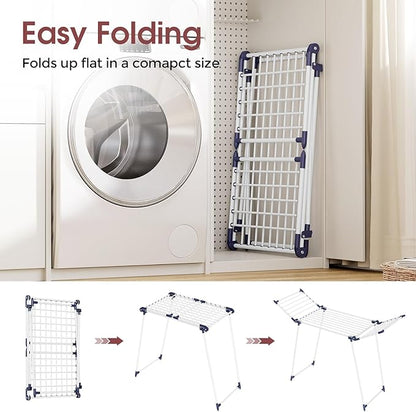 APEXCHASER Clothes Drying Rack Foldable, Large Drying Rack Clothing, Winged Laundry Rack Folding Indoor Outdoor, Metal Clothes Airer for Bedding Towel Sweater Heavy Duty, 68.9" X 22" X41.3", White
