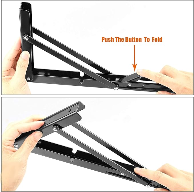 ZOENHOU 4PCS 16 Inch Folding Shelf Brackets, 330lb Max Load Heavy Duty Metal Collapsible Shelf Brackets with Screws, Wall Mounted Hanging Shelves for Workbench, Laundry Station