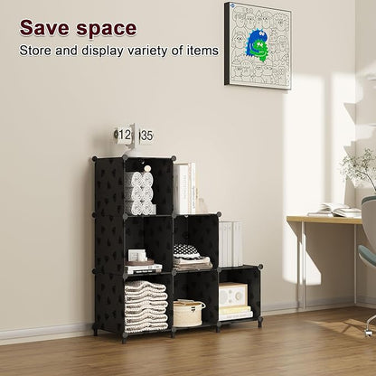 UNKU Cube Storage Organizer, 6 Cube Closet Organizer Storage Shelves, DIY Stackable Bookcase, Clothes Organizer Shelf for Closet, Bedroom, Living Room, Cabinet, Home, Office, Black