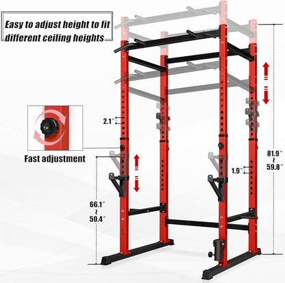 Bongkim Power Rack, Rack Cage for Weight Training, Adjustable Squat Stand Rack for Home Gym Equipment, Lifting Cage with 660lb Capacity